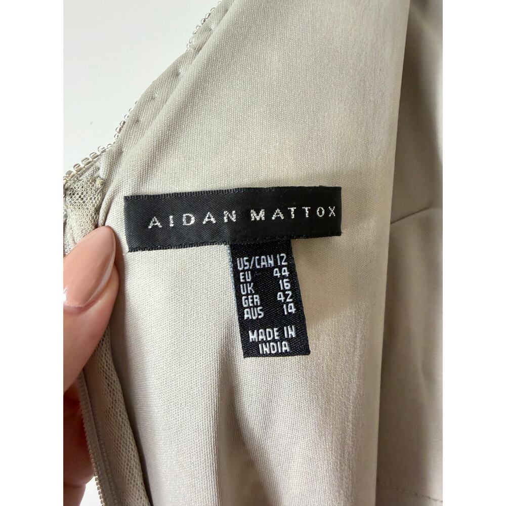 AIDAN MATTOX DRESS GOWN SILVER GREEN SEQUINS WEDDING GUEST DRESS EVENING FORMAL - Picture 3 of 12